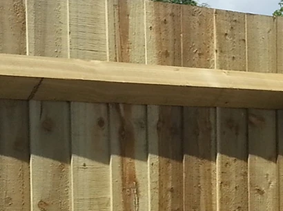 Closeboard timber fence with feather edge boards and a horizontal rail